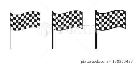 Set of winding race flags with checkered black and white texture. Start or finish signals on sport car competitions. Traditional rally, karting or motocross props. Vector graphic illustration Set of winding race flags with checkered black and white texture. Start or finish signals on sport car competitions. Traditional rally, karting or motocross props. Vector graphic illustration 138833483