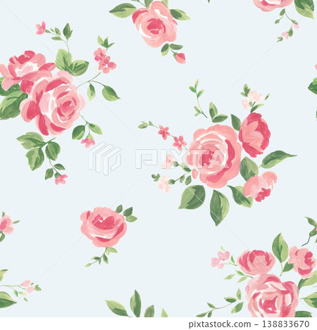Vintage English Garden Rose Seamless Pattern Watercolor Floral Romantic Botanical Design 138833670