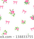 Seamless Pattern Cross Stitch Bows and Roses Embroidery Luxury Baby Girl Nursery Background Vector 138833755