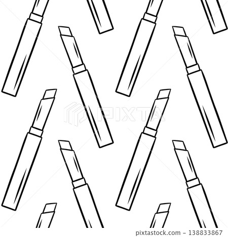 Black and white doodle pattern of lip gloss tubes. Minimalist sketch repeat for beauty branding or cosmetic product design Black and white doodle pattern of lip gloss tubes. Minimalist sketch repeat for beauty branding or cosmetic product design 138833867