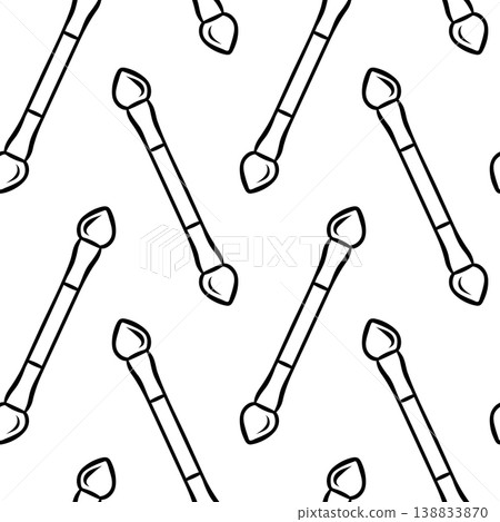 Pattern of makeup brushes with simple outline. Minimalist black and white repeat for professional makeup branding or skincare textiles 138833870
