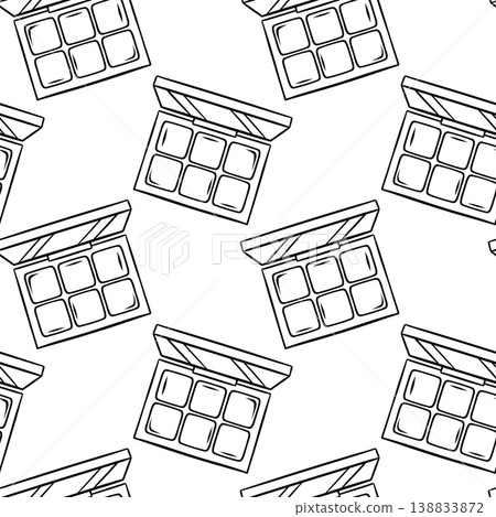 Seamless pattern of eyeshadow palettes in simple sketch style. Minimalist black and white repeat for cosmetic product design Seamless pattern of eyeshadow palettes in simple sketch style. Minimalist black and white repeat for cosmetic product design 138833872