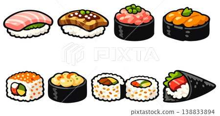 Vector illustration set of various Japanese sushi and rolls2 138833894