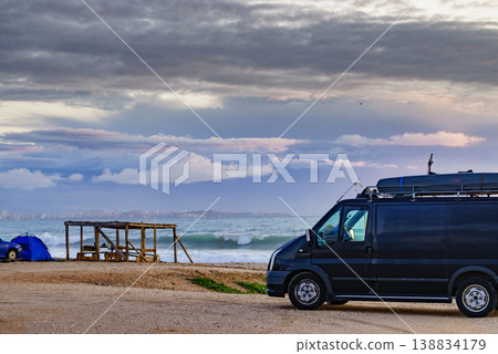 Camper van on beach Camper van on beach 138834179