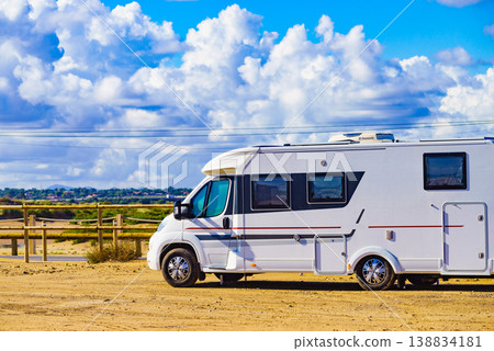 Camper rv on beach seashore Camper rv on beach seashore 138834181
