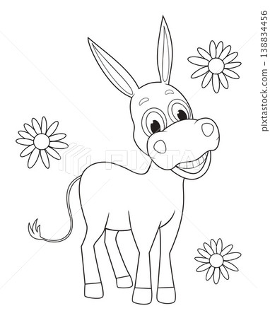 Cute cartoon donkey coloring page Cute cartoon donkey coloring page 138834456