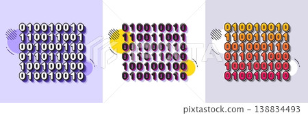 Binary code line icon. Halftone dotted pattern. Gradient icon with grain shadow. Computer machine code sign. Computing data symbol. Line binary code icon. Various designs. Vector Binary code line icon. Halftone dotted pattern. Gradient icon with grain shadow. Computer machine code sign. Computing data symbol. Line binary code icon. Various designs. Vector 138834493