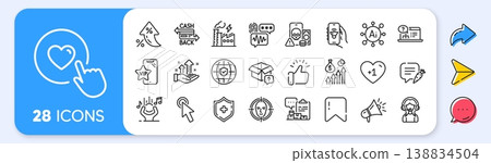 Vip phone, Analysis graph and Noise line icons. Interest rate, AI generate, Inflation icons. Pack of Chat bubble, Secret package, Support icon. Phishing, Medical shield, Music app pictogram. Vector Vip phone, Analysis graph and Noise line icons. Interest rate, AI generate, Inflation icons. Pack of Chat bubble, Secret package, Support icon. Phishing, Medical shield, Music app pictogram. Vector 138834504