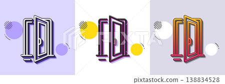 Open door line icon. Halftone dotted pattern. Gradient icon with grain shadow. Entrance doorway sign. Building entry symbol. Line open door icon. Various designs. Vector Open door line icon. Halftone dotted pattern. Gradient icon with grain shadow. Entrance doorway sign. Building entry symbol. Line open door icon. Various designs. Vector 138834528