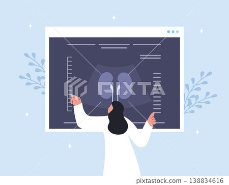 Kidney stones diagnosis and treatment. Female doctor study ultrasound examination. Renal pain or urinary health. Medical vector illustration of internal organ and stone detection 138834616