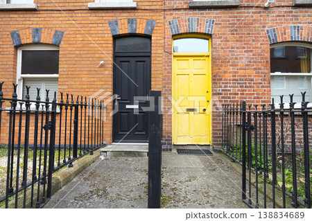 Typical colored entrance door of a house in a classic building in Dublin, Ireland Typical colored entrance door of a house in a classic building in Dublin, Ireland 138834689