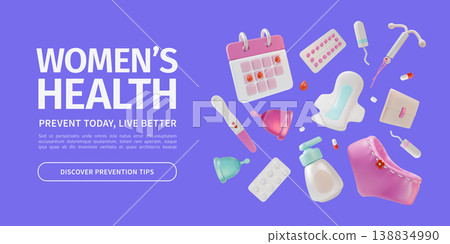 3d Women Health Prevent Today Live Better Discover Prevention Tips Concept Ads Banner Poster Card Cartoon Design Style. Vector illustration 138834990