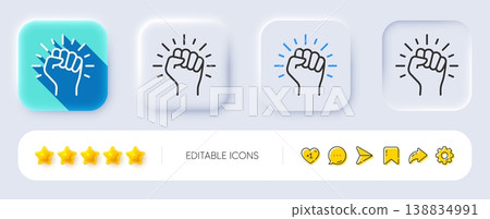 Empower line icon. Neumorphic, Flat shadow, 3d buttons. Empowerment strength sign. Protest fist symbol. Line empower icon. Social media icons. Vector Empower line icon. Neumorphic, Flat shadow, 3d buttons. Empowerment strength sign. Protest fist symbol. Line empower icon. Social media icons. Vector 138834991