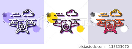 Drone line icon. Halftone dotted pattern. Gradient icon with grain shadow. Video quadcopter sign. Flying spy robot symbol. Line drone icon. Various designs. Vector Drone line icon. Halftone dotted pattern. Gradient icon with grain shadow. Video quadcopter sign. Flying spy robot symbol. Line drone icon. Various designs. Vector 138835070