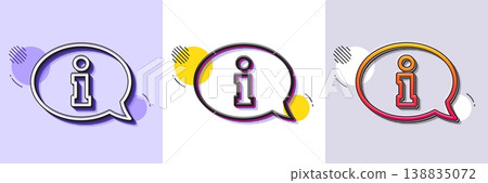 Information line icon. Halftone dotted pattern. Gradient icon with grain shadow. Info center sign. Support speech bubble symbol. Line information icon. Various designs. Vector Information line icon. Halftone dotted pattern. Gradient icon with grain shadow. Info center sign. Support speech bubble symbol. Line information icon. Various designs. Vector 138835072