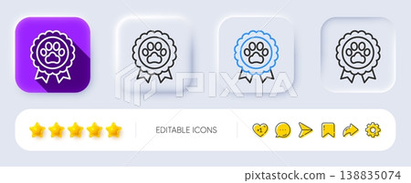 Dog competition line icon. Neumorphic, Flat shadow, 3d buttons. Pets award sign. Champion winner medal symbol. Line dog competition icon. Social media icons. Vector 138835074