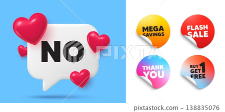 No speech bubble, sticker tags. Get free, Flash sale stickers. No tag. Negative answer text. Vote refuse, decline or forbidden symbol. Thank you tag. 3d hearts chat bubble. Vector No speech bubble, sticker tags. Get free, Flash sale stickers. No tag. Negative answer text. Vote refuse, decline or forbidden symbol. Thank you tag. 3d hearts chat bubble. Vector 138835076