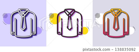 Shirt line icon. Halftone dotted pattern. Gradient icon with grain shadow. Male dress shirt sign. Business wear symbol. Line shirt icon. Various designs. Vector 138835092