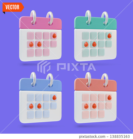 3d Color Different Menstrual Cycle Female Health Calendar Set Concept Cartoon Design Style. Vector illustration 138835163
