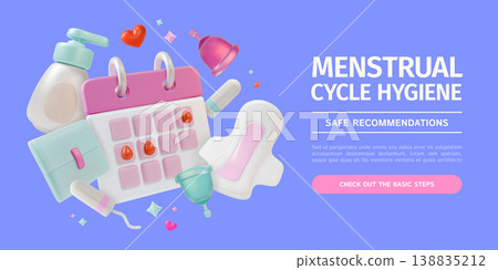 3d Menstrual Cycle Hygiene Save Recommendations Check Out Basic Steps Concept Ads Banner Poster Card Cartoon Design Style. Vector illustration 138835212