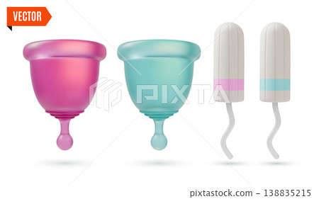 3d Color Women Health Concept Cotton Tampon and Menstrual Cup Set Cartoon Design Style. Vector illustration of Female Intimate Hygiene Sanitary Item 3d Color Women Health Concept Cotton Tampon and Menstrual Cup Set Cartoon Design Style. Vector illustration of Female Intimate Hygiene Sanitary Item 138835215