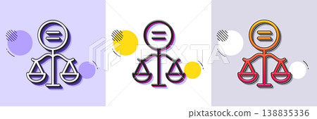 Equality line icon. Halftone dotted pattern. Gradient icon with grain shadow. Gender ethics sign. Equal scales balance symbol. Line ethics icon. Various designs. Vector 138835336