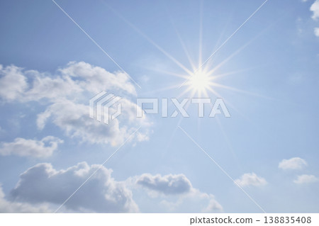 Blue sky and sun, direct sunlight, free space image (Fix photo) 138835408