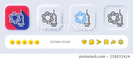 Coronavirus vaccine line icon. Neumorphic, Flat shadow, 3d buttons. Covid virus sign. Infection protect symbol. Line coronavirus vaccine icon. Social media icons. Vector Coronavirus vaccine line icon. Neumorphic, Flat shadow, 3d buttons. Covid virus sign. Infection protect symbol. Line coronavirus vaccine icon. Social media icons. Vector 138835424