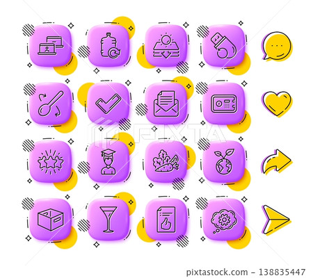 Save planet, Student and Martini glass line icons. App 3d buttons. Social media comment, share, like icons. Pack of Office box, Flash memory, Star icon. Vector Save planet, Student and Martini glass line icons. App 3d buttons. Social media comment, share, like icons. Pack of Office box, Flash memory, Star icon. Vector 138835447