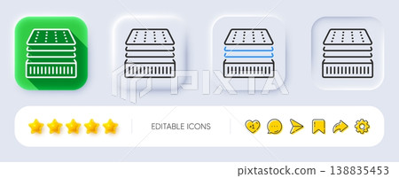 Deluxe mattress line icon. Neumorphic, Flat shadow, 3d buttons. Luxury orthopedic pad sign. Breathable sleep bed symbol. Line deluxe mattress icon. Social media icons. Vector Deluxe mattress line icon. Neumorphic, Flat shadow, 3d buttons. Luxury orthopedic pad sign. Breathable sleep bed symbol. Line deluxe mattress icon. Social media icons. Vector 138835453