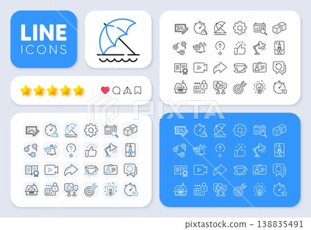 Search calendar, Swipe up and Video camera line icons for web app. Message, Share, Like social media icons. Pack of Attention, Friends community, Notification cart pictogram icons. Vector Search calendar, Swipe up and Video camera line icons for web app. Message, Share, Like social media icons. Pack of Attention, Friends community, Notification cart pictogram icons. Vector 138835491