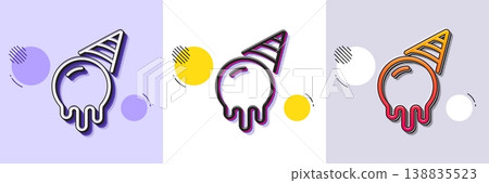Ice cream line icon. Halftone dotted pattern. Gradient icon with grain shadow. Vanilla sundae cone sign. Frozen summer dessert symbol. Line ice cream icon. Various designs. Vector Ice cream line icon. Halftone dotted pattern. Gradient icon with grain shadow. Vanilla sundae cone sign. Frozen summer dessert symbol. Line ice cream icon. Various designs. Vector 138835523