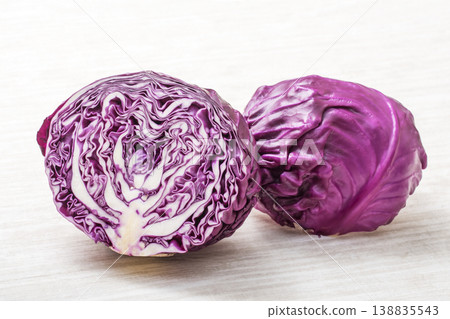 Shredded purple cabbage, red cabbage, healthy vegetables, green and yellow vegetables, salad ingredients. 138835543