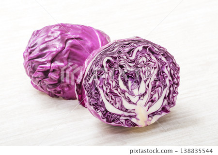 Shredded purple cabbage, red cabbage, healthy vegetables, green and yellow vegetables, salad ingredients. Shredded purple cabbage, red cabbage, healthy vegetables, green and yellow vegetables, salad ingredients. 138835544