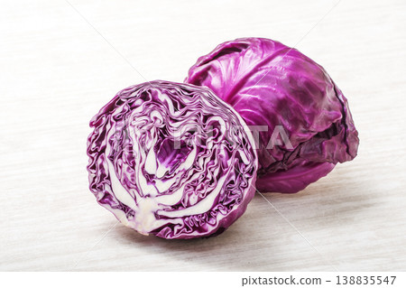 Shredded purple cabbage, red cabbage, healthy vegetables, green and yellow vegetables, salad ingredients. 138835547