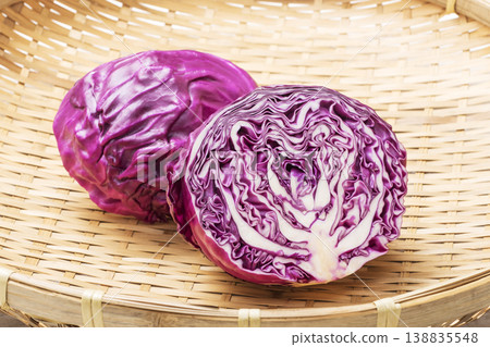 Shredded purple cabbage, red cabbage, healthy vegetables, green and yellow vegetables, salad ingredients. Shredded purple cabbage, red cabbage, healthy vegetables, green and yellow vegetables, salad ingredients. 138835548