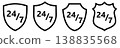 24/7 icon in shield shape, different versions. Nonstop protection concept      or all time security 138835568