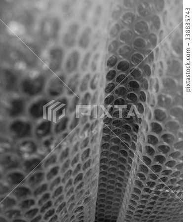 Pattern Of Rolled Air Bubble Wrap Detailed Stock Photo. Texture Of Bubble Wrap Film Square Image 138835743