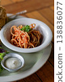 Spaghetti with Tomato Sauce Close Up Food Detail 138836077