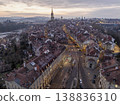 Illuminated Historical city center at night, Valencia, Spain. Aerial Drone shot of Streets and Infrastructure in Europe. 138836310