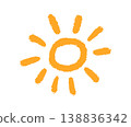 Doodle childish sun icon. Scribble yellow sun with rays symbol. Crayon funny children drawing. Hand drawn burst. Hot weather chalk sign. Vector illustration isolated on white background 138836342