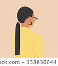 A woman in a oversized lemon-colored jacket with a long ponytail, stylish glasses and earrings. 138836644