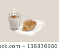Hot coffee in cup with fresh croissant, cozy morning atmosphere, aromatic vibe 138836986