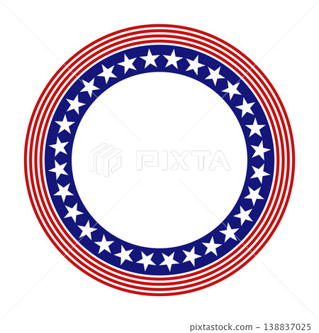 American patriotic circular frame with white stars on blue and red round borders. Vector illustration 138837025