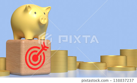 Golden Piggy Bank on Growth Coins Financial Investment Concept 3d render. 138837237