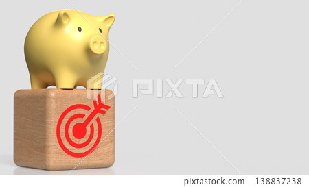 Golden Piggy Bank on Target Block Financial Goal Concept 3d render. 138837238