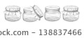 Set of hand-drawn pencil sketches featuring vintage glass jars with paper covers and tags, isolated on white background, for kitchen labels, jam packaging, and rustic craft designs 138837466