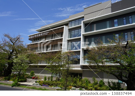 High-rise buildings stand out against the blue sky - April, Nishi-Kokubunji 21, Nishi-Kokubunji City Hall 138837494