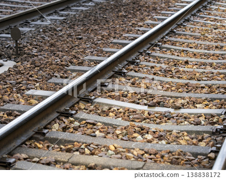 Rain-soaked railway tracks Rain-soaked railway tracks 138838172
