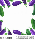 Simple vegetable frame illustration featuring eggplant and cucumber 138838195
